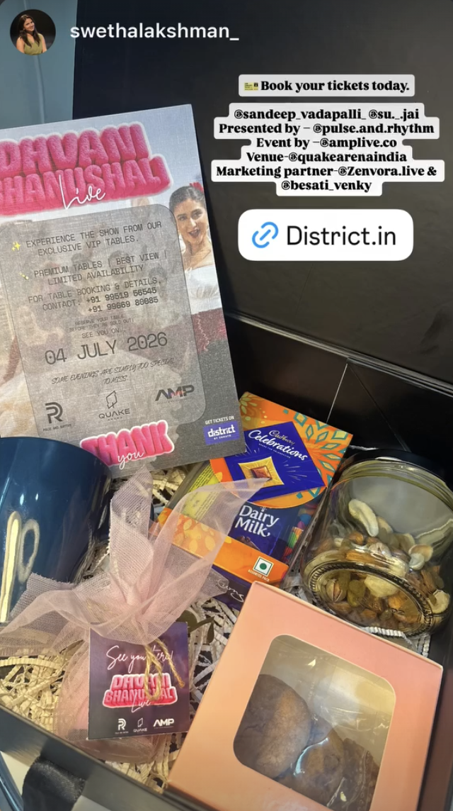 Instagram story from @swethalakshman_ unboxing a gift hamper sent by the Zenvora team