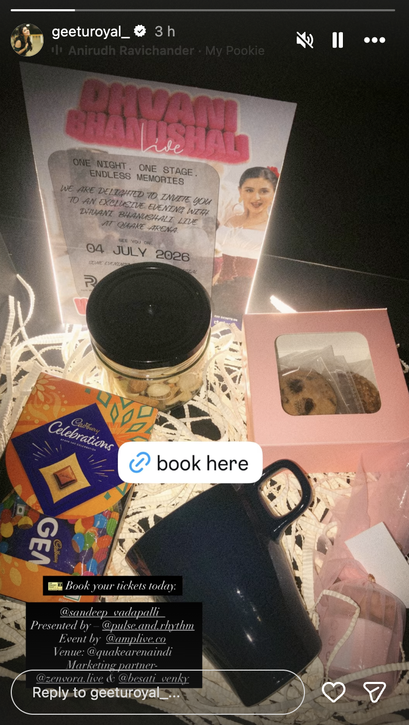 Instagram story from @geeturoyal_ unboxing a gift hamper sent by the Zenvora team